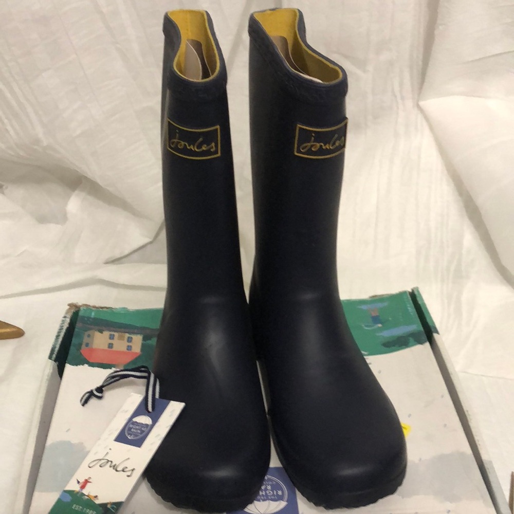 Joules Kids Navy Rain Boots size 4 ( big kid) NWT